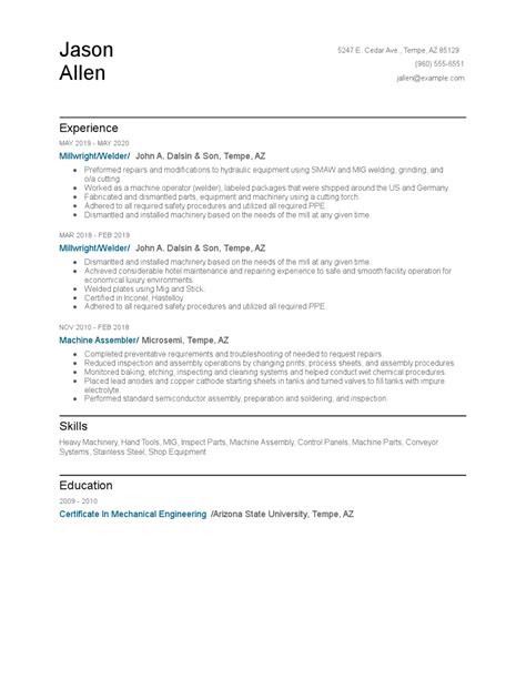 Millwright/Welder Resume Examples and Tips - Zippia