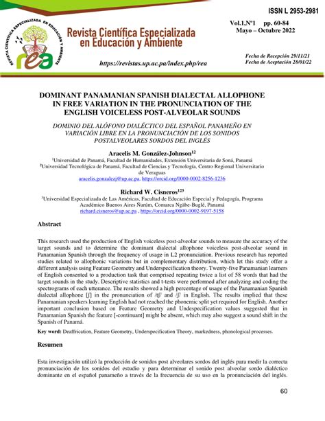 (PDF) DOMINANT PANAMANIAN SPANISH DIALECTAL ALLOPHONE IN FREE VARIATION ...