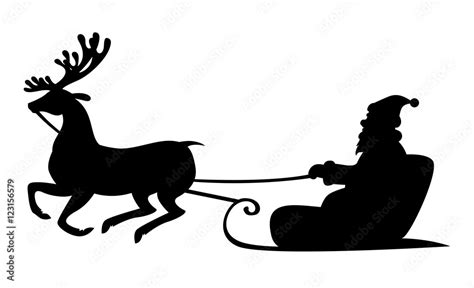 Christmas silhouette Santa Claus riding on reindeer sleigh Stock Vector ...