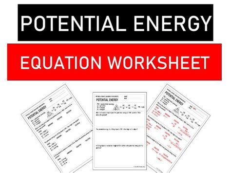 Potential Energy Equation Worksheet | Teaching Resources