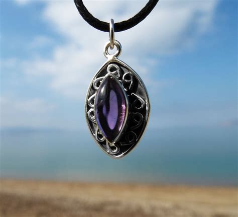 Amethyst Pendant Gemstone Silver Necklace Handmade Protection Sterling ...