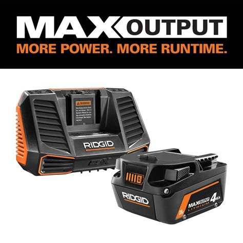 RIDGID 18V Lithium-Ion MAX Output 4.0 Ah Battery and Charger Starter ...