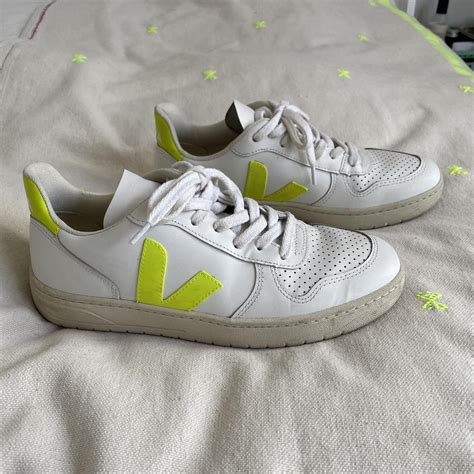 Veja V-10 trainers in white and neon yellow 💛 In... - Depop