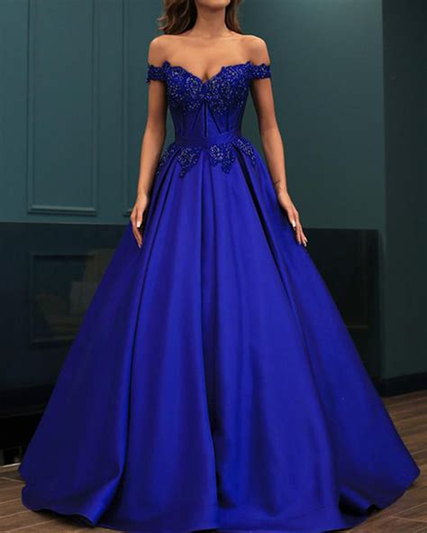 Royal Blue Satin lace Beaded Women Prom Evening Dress Engagement Forma ...