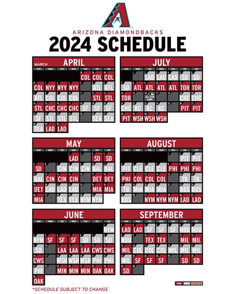 Arizona Diamondbacks 2024 Schedule Printable - Gaby Pansie