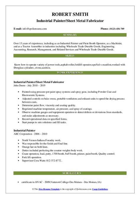 Industrial Painter Resume Samples | QwikResume