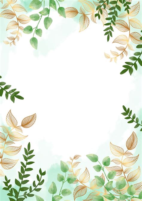 Golden Linear Draft Plant With Cute Leaf Design Page Border Background ...