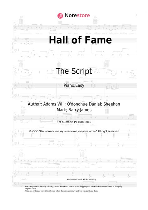 Hall of Fame piano sheet music easy The Script in Note-Store.com ...