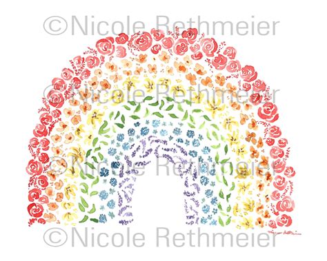 Floral Rainbow Watercolor Print Flower Rainbow Art Nursery - Etsy