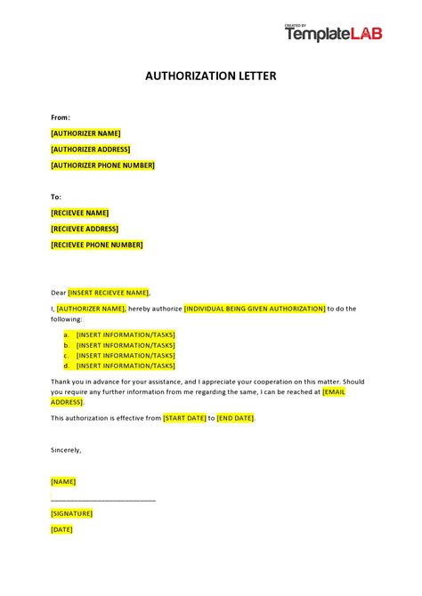 Free Printable Authorization Letter Templates [Word, PDF], 49% OFF