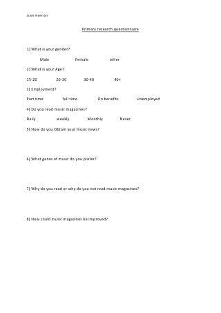 Primary research questionnaire