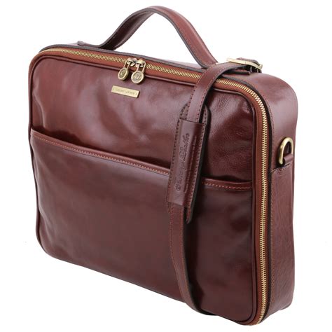 Vicenza Leather laptop briefcase with zip closure