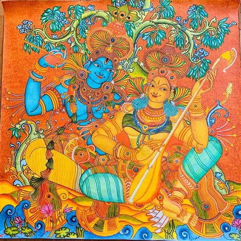 ORIGINAL HANDMADE RADHA KRISHNA KERALA MURAL PAINTING | Kerala mural ...