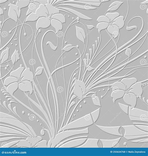 3d Embossed White Floral Seamless Pattern. Textured Beautiful Flowers ...