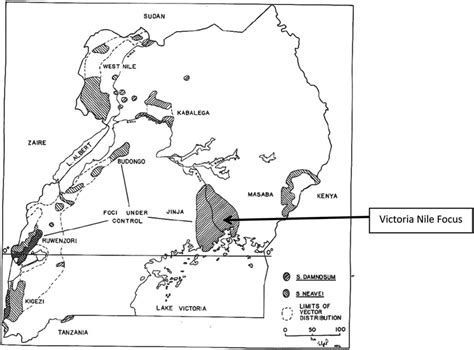 Map showing the Victoria Nile focus between Lake Victoria and Lake ...