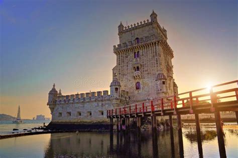 Lisbon, Belem Tower at Sunset Stock Image - Image of defense, dusk ...