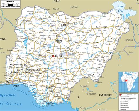 Large detailed road map of Nigeria with all cities, roads and airports ...