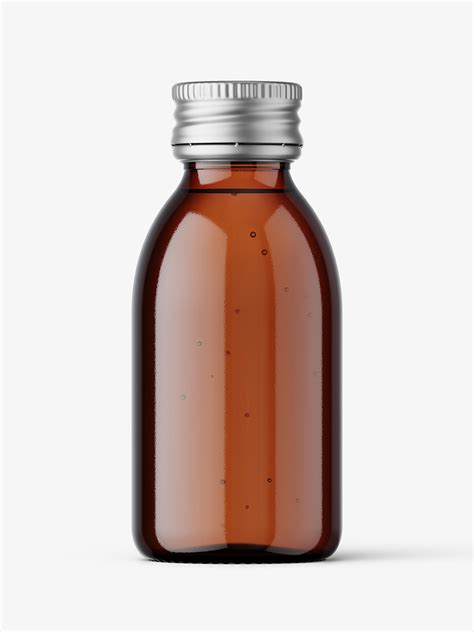 Syrup bottle mockup with silver cap / amber - Smarty Mockups