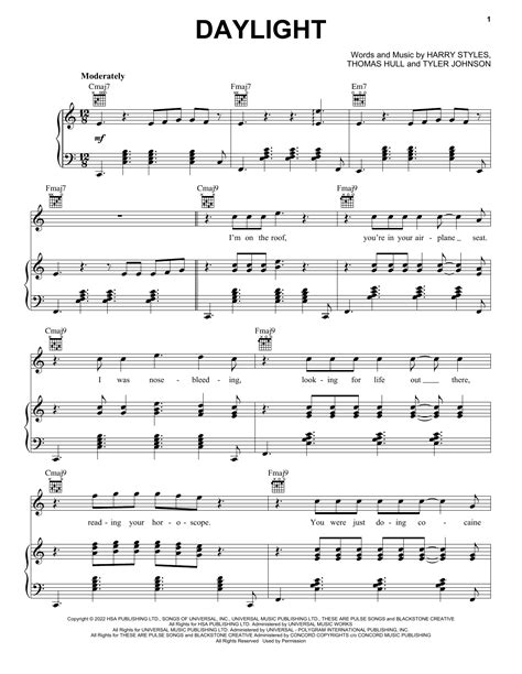 Harry Styles "Daylight" Sheet Music Notes | Download Printable PDF ...