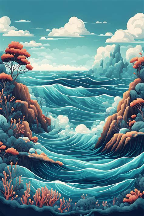 Blue sea illustration Digital Art by Mihai B - Fine Art America