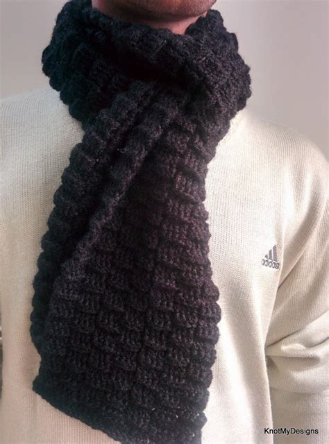 Crochet Black Basketweave Scarf - kNot mY deSigns