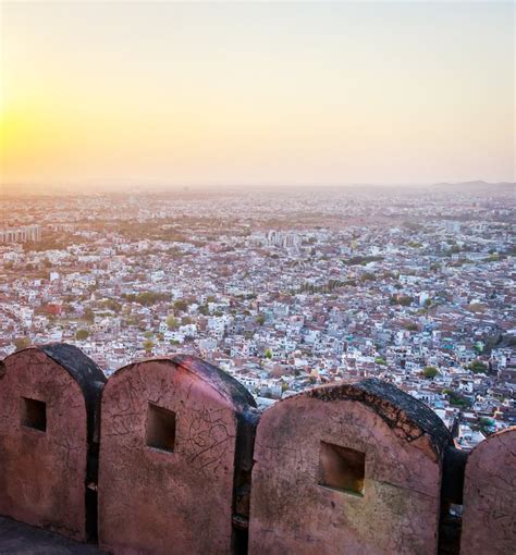 View of Jaipur from Nahargarh Fort at Sunset in Rajasthan India Stock ...