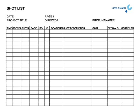 Shot List Template Free - FREE PRINTABLE TEMPLATES