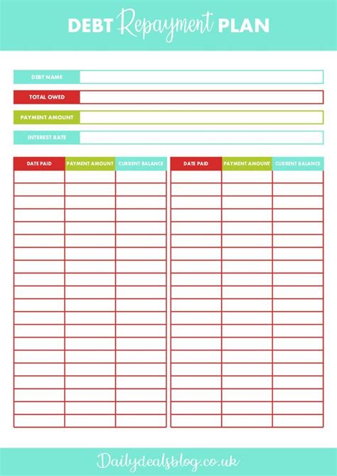 a printable debt plan is shown with the title