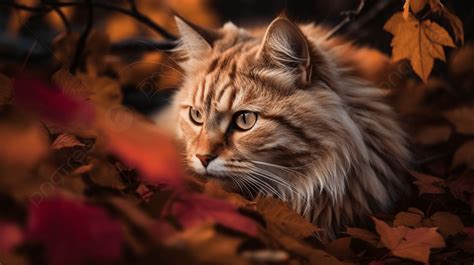 Cat In Autumn Leaves 4k Background, Cat Autumn Leaves, Hd Photography ...