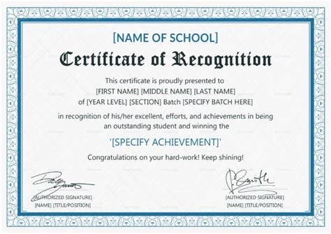 Outstanding Student Recognition Certificate Template