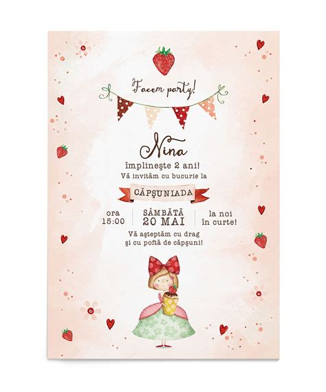 Invitatie zi de nastere Strawberry Darling, face parte din categoria ...