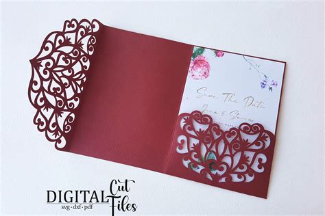 Trifold wedding invitation svg dxf pdf laser cut cricut file By ...