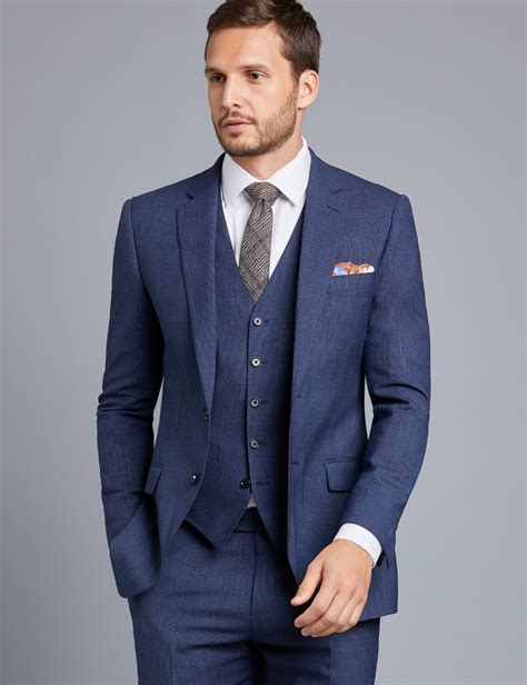 Men's Dark Blue Textured Slim Fit Suit | Hawes & Curtis