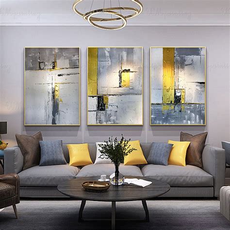 3 Pieces Abstract Painting on Canvas Gold Gray Texture Acrylic - Etsy ...