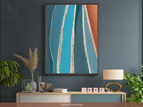 Teal and Orange Abstract Art Organic Shapes Blue Green - Etsy