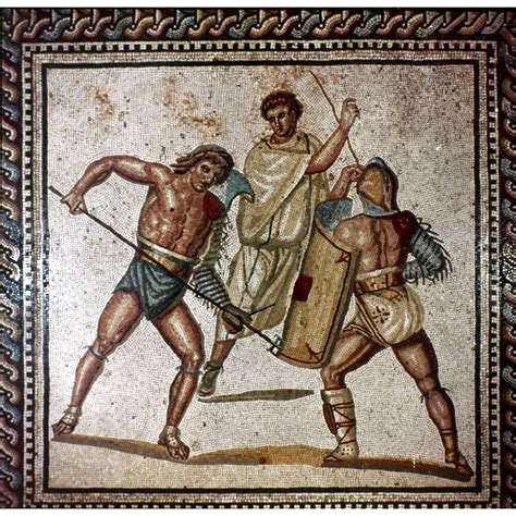 Roman Gladiators. /Nroman Mosaic Of A Gladiatorial Combat. Poster Print ...