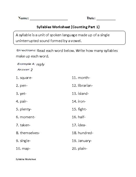 Englishlinx.com | Syllables Worksheets