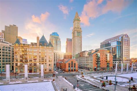 Boston Downtown Skyline at Sunset in Massachusetts Stock Photo - Image ...