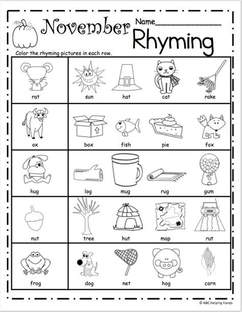 free printable cut and paste rhyming worksheets for kindergarten 1 ...