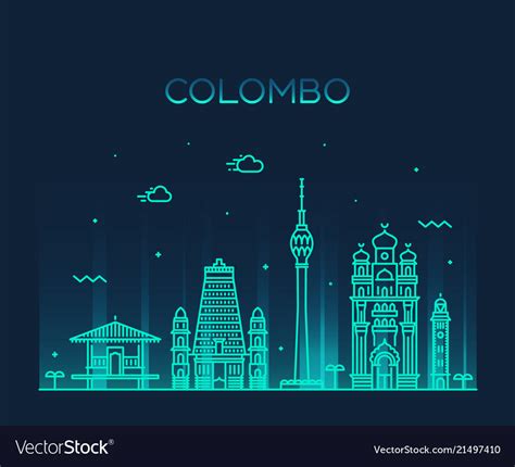 Colombo skyline sri lanka linear style Royalty Free Vector