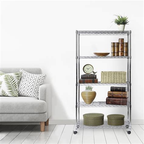 Seville Classics 5-Tier Steel Wire Shelving with Wheels, 30" W x 14" D ...