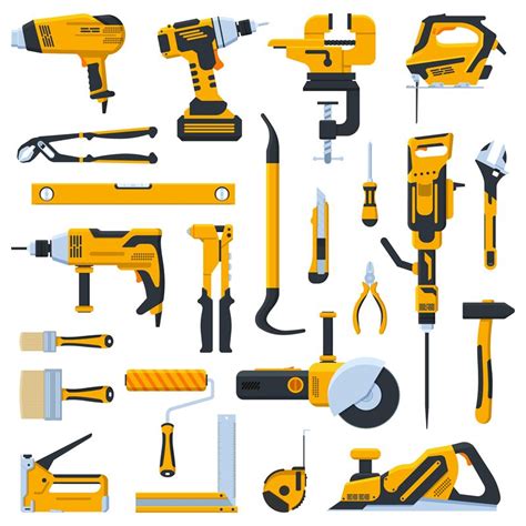 Building construction tools. Construction home repair hand tools, dril ...