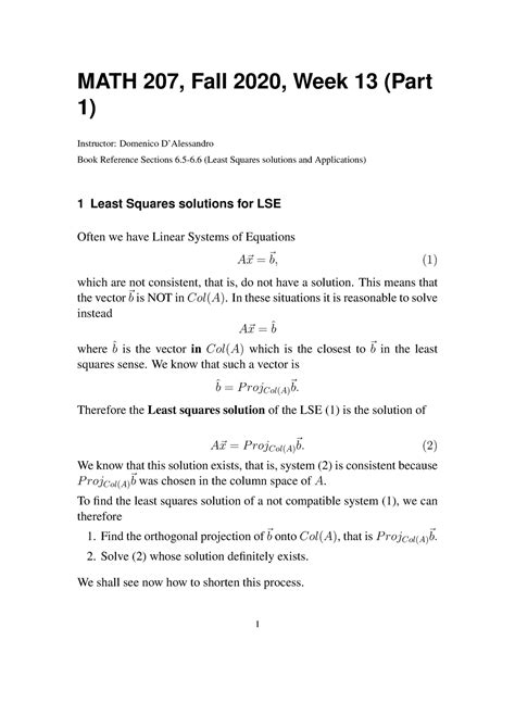 W13-1 - week 13 notes part 1 - MATH 207, Fall 2020, Week 13 (Part 1 ...