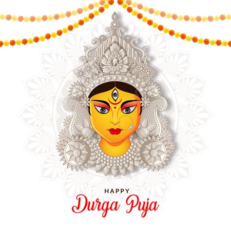 Festival Durga Puja Vector Hd PNG Images, Goddess Durga Face With White ...