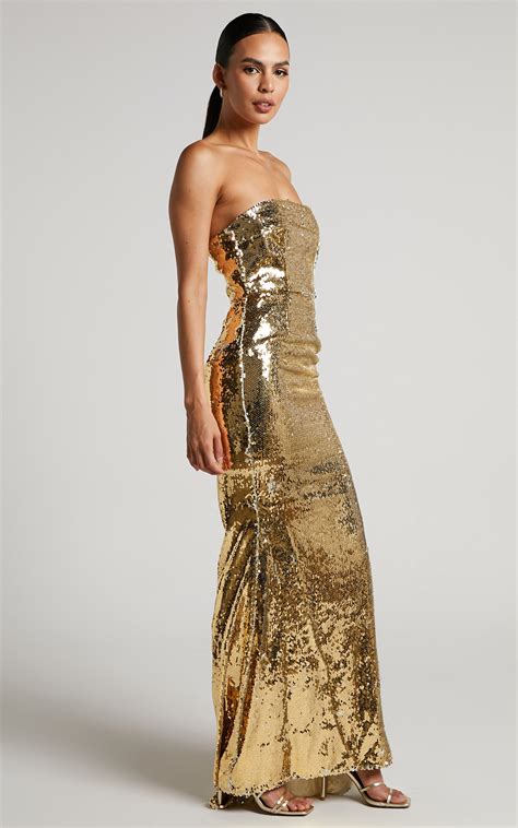 Cheena Maxi Dress - Strapless Sequin Dress in Gold/Silver | Showpo