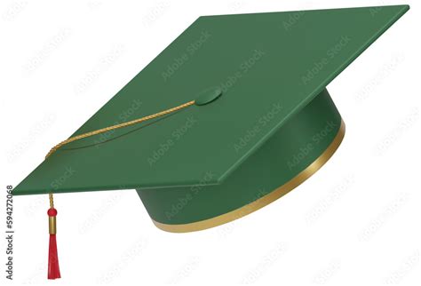 3D realistic green Graduation university or college cap isolated on ...