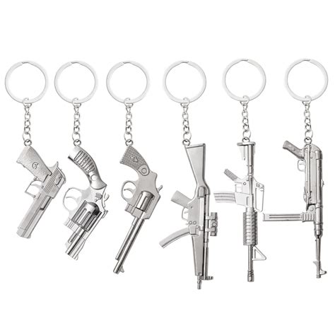 Pack Mini Gun Keychains For Men, Silver Metal Pistol Key Ring Pendants ...