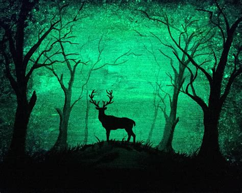 Glow in the dark Art Deer Forest Original painting 2 in 1 Deer Buck ...