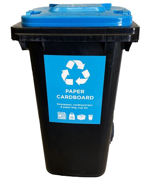 120 Litre Wheelie Bin in Black with Blue Lid with Paper Cardboard ...