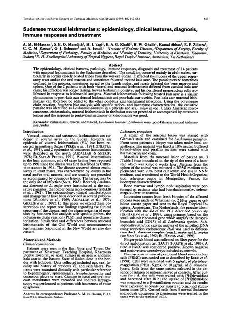 (PDF) Sudanese mucosal leishmaniasis: epidemiology, clinical features ...